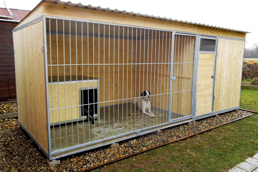 Zwinger für einen Hund 2 x 3 m mit einer Erweiterung 2 x 2 m